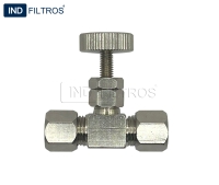 Válvula em metal restritora de fluxo, modelo mangueira 1/4" x 1/4".